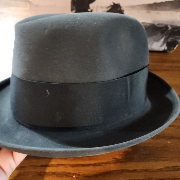 Vtg Stetson Stetsonian Fedora Beaver 7 1/4 Long Oval Gray/Black - Picture 5 of 10